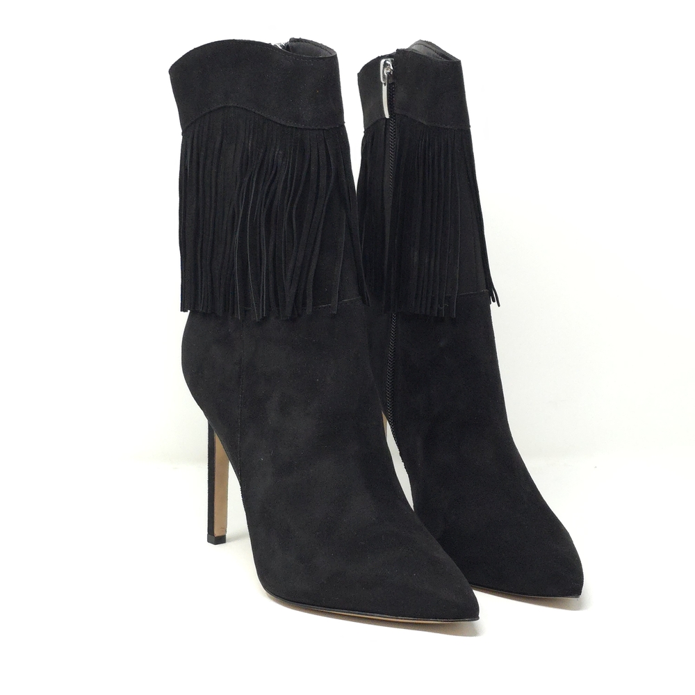 Nine West Tries2 Black Suede Fringe Stiletto Ankle Booties 7M - Picture 2 of 16